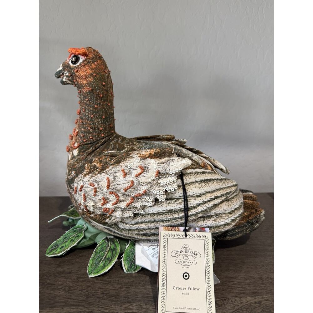 John‎ Derian Target Limited Edition Fall Shaped Beaded Grouse Bird Pillow 11X15"
